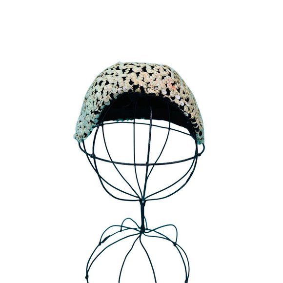 Vintage 1950s Sequin Cap Black White Sequins Hat main image 7